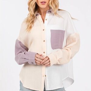 Fate Cream and Purple Button-Down Shirt